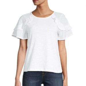 New Design365 Ruffle Sleeve Heathered White T-Shirt
